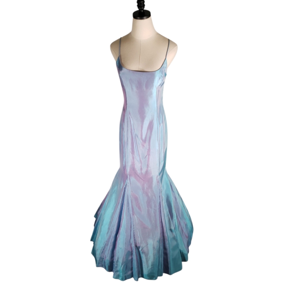 Jessica McClintock Iridescent Lavender-Teal Mermaid Maxi Gown